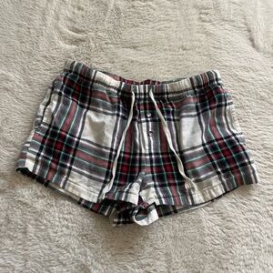 stars above Plaid Drawstring Women's Shorts — White with Red & Green Plaid